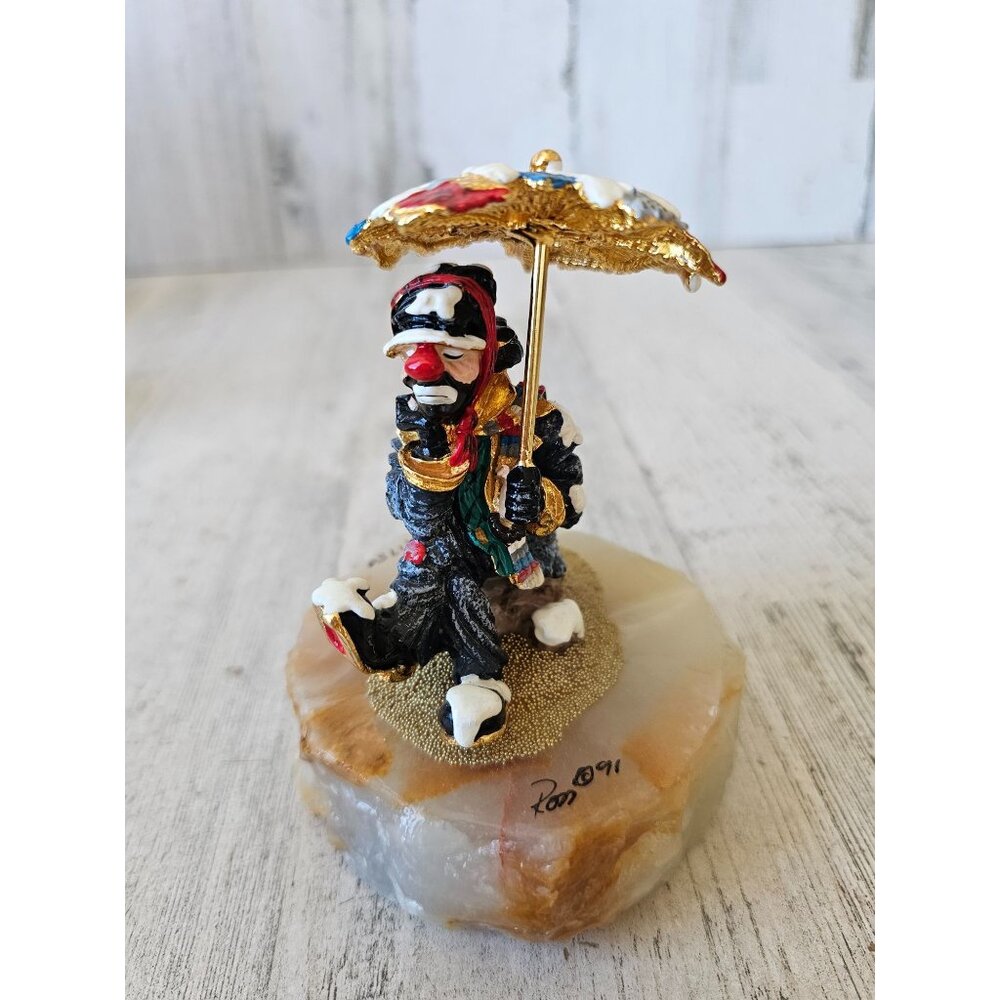 Ron Lee clown umbrella sad 1991 statue figurine circus vintage‎